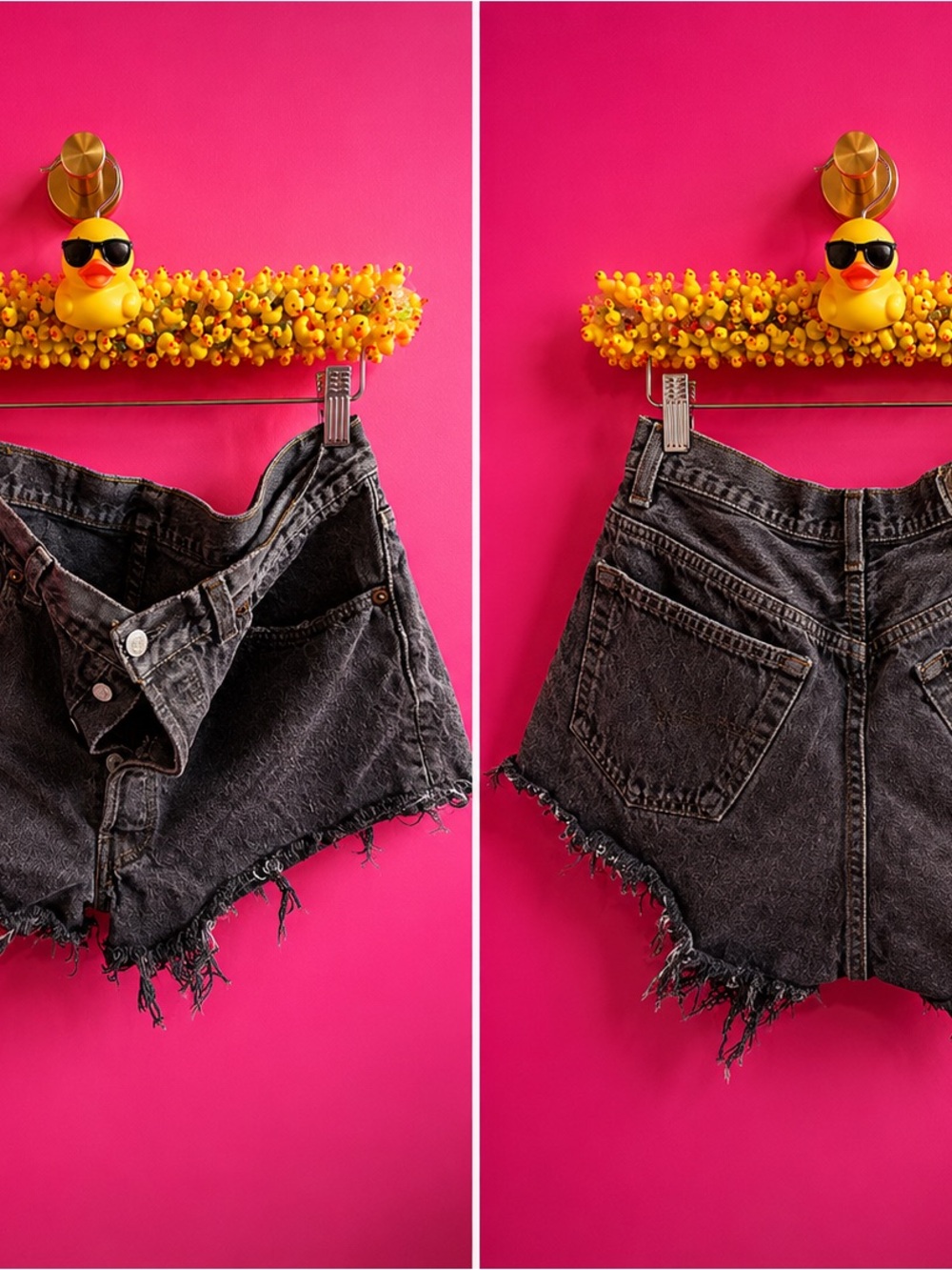 Levi's Black Washed Frayed Denim Shorts